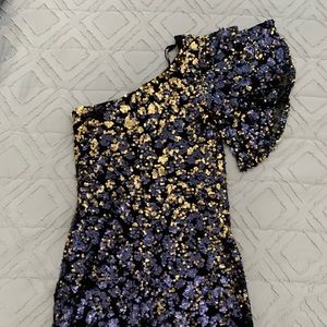 Ash u wish Women dress, size small, sequin blue and gold dress